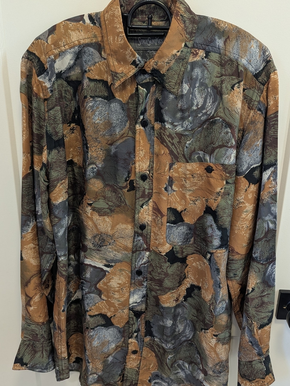 Serge Saintyves Vintage Silk Abstract Button-Up Blouse | Earth Tone Print | Over - Picture 2 of 8